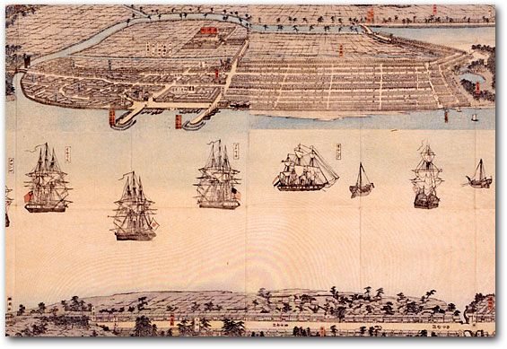 Woodblock print of Yokohama Port