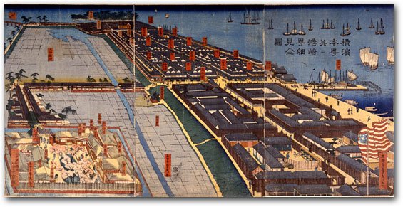 Woodblock print of Yokohama main port scenery
